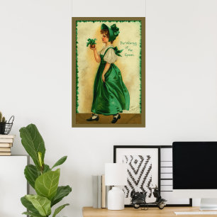 Vintage St. Patrick's Day Mädchen trägt Grün Poster
