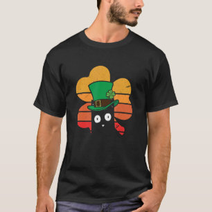 Vintage St. Patrick's Day schwarze Katze mit Efeu T-Shirt