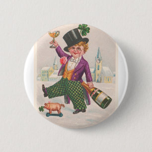 Vintage St. Patricks Day Shamrock Champagner Button