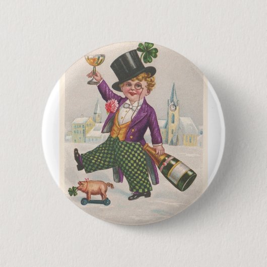 Vintage St. Patricks Day Shamrock Champagner Button (Vorderseite)