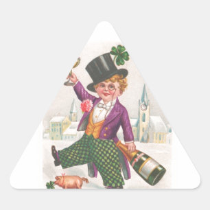 Vintage St. Patricks Day Shamrock Champagner Dreieckiger Aufkleber