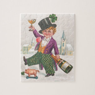 Vintage St. Patricks Day Shamrock Champagner Puzzle