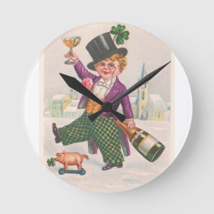 Vintage St. Patrick's Day Shamrock Champagner Runde Wanduhr