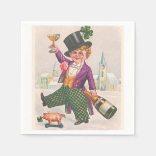 Vintage St. Patricks Day Shamrock Champagner Serviette