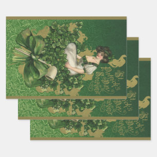 Vintage-St.-Patrick's-Day-Souvenir, Irische Maid Geschenkpapier Set