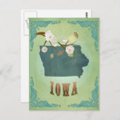 Vintage Staats-Karte Iowas - Grün Postkarte (Vorne/Hinten)