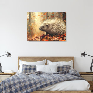 Vintage-Stachelschwein in Herbstlaub 32x24 Leinwanddruck
