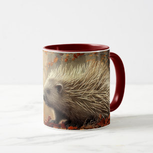 Vintage-Stachelschwein in Herbstlaub Tasse