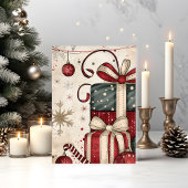 Vintage Stacked Christmas Gifts Retro Ornaments Karte