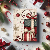 Vintage Stacked Christmas Gifts Retro Ornaments Karte