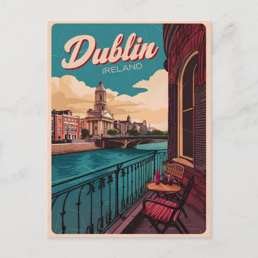 Vintage Stadt Dublin, Irland Postkarte (Vorderseite)