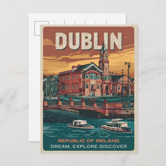 Vintage Stadt Dublin, Irland Postkarte (Vorne/Hinten)