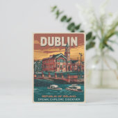 Vintage Stadt Dublin, Irland Postkarte (Stehend Vorderseite)