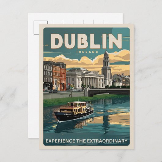 Vintage Stadt Dublin, Irland Postkarte (Vorne/Hinten)