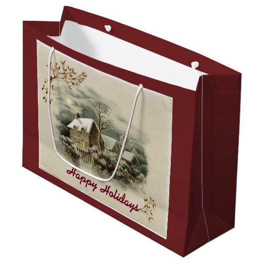 Vintage Stadt im Winter Große Geschenktüte (Vorderseite Schrägansicht)