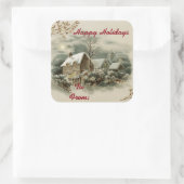 Vintage Stadt im Winter Quadratischer Aufkleber (Tasche)