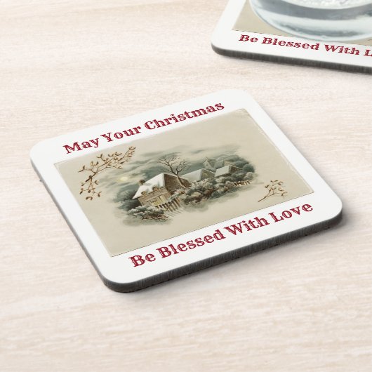 Vintage Stadt im Winter Untersetzer (Linke Seite)