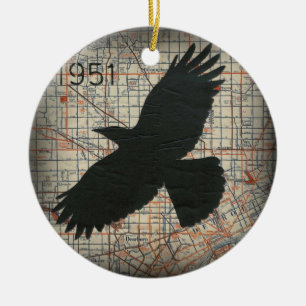 Vintage Stadt-Krähen-Verzierung Keramik Ornament