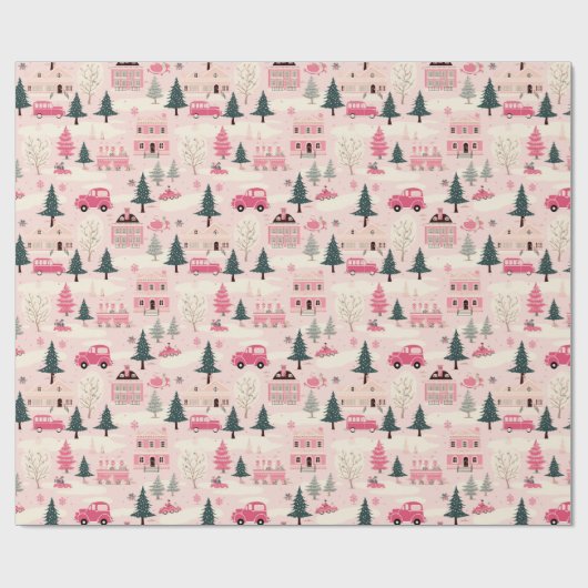 Vintage Stadt Pink Geschenkpapier (Flach)