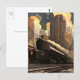 Vintage Stadt, T1 Duplex-Zug auf Eisenbahnstrecken Postkarte