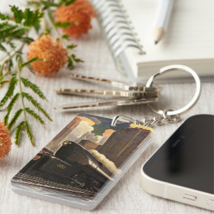 Vintage Stadt, T1 Duplex-Zug auf Eisenbahnstrecken Schlüsselanhänger