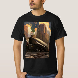 Vintage Stadt, T1 Duplex-Zug auf Eisenbahnstrecken T-Shirt