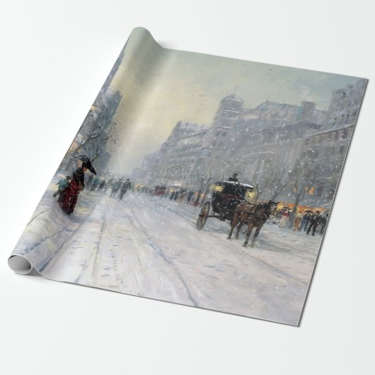 Vintage Stadt Winter Weihnachtspromenade Landschaf Geschenkpapier (Ungerollt)