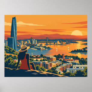 Vintage-Stadtansicht von Sydney bei Sonnenuntergan Poster