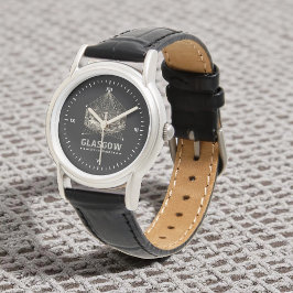 Vintage Stadtkammern Klassisches schwarzes Leder Armbanduhr