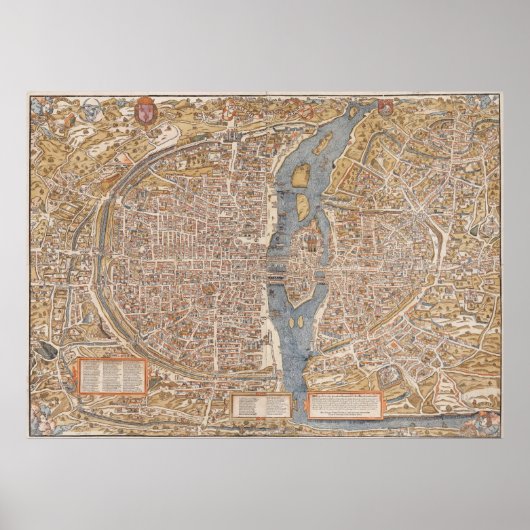 Vintage Stadtkarte von Paris, 1550 Poster (Vorne)