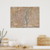 Vintage Stadtkarte von Paris, 1550 Poster (Küche)