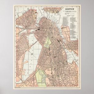 Vintage Stadtplan von Boston 1893 Poster