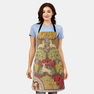 Vintage Stag Hirsch Wald Salbeigrün Muster Schürze