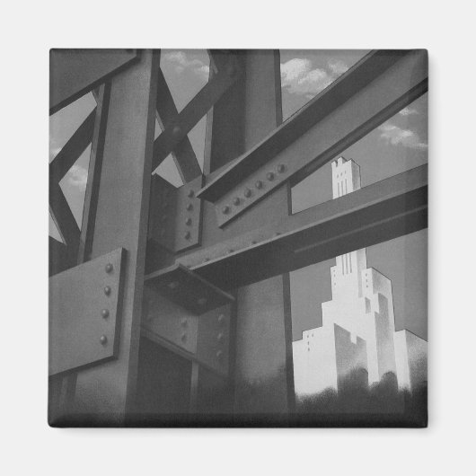 Vintage Stahlbauarchitektur Wolkenkratzer Magnet (Vorne)