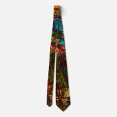 Vintage Stained Glass with Peacocks and Flowers Krawatte (Rückseite)