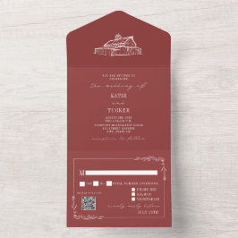 Vintage Stallhochzeit auf der Red QR UAWG Farm All In One Einladung