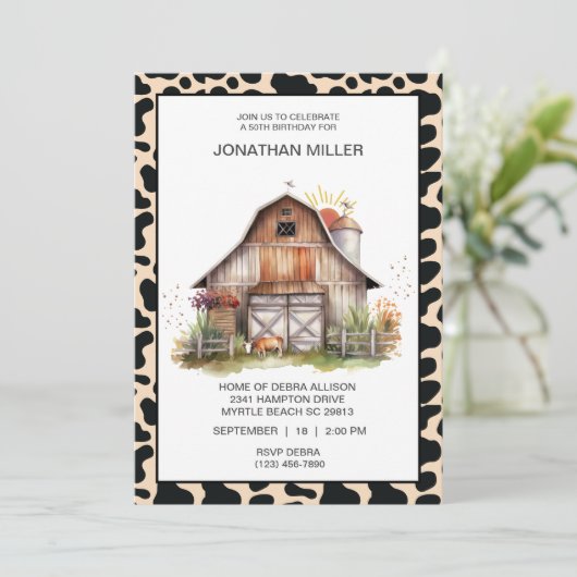Vintage Stallkühe Geburtstagsparty Einladung (Stehend Vorderseite)