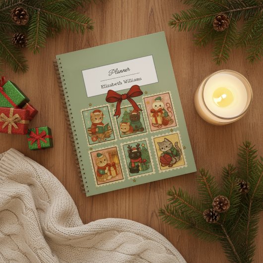 Vintage Stamps Christmas Cats Retro Holiday Cat Planer