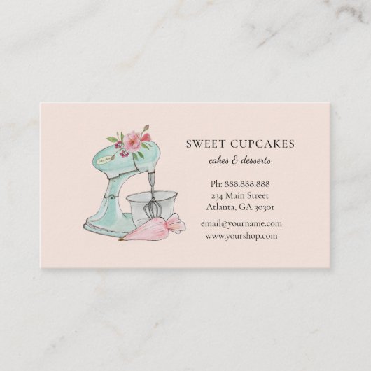 Vintage Stand Mixer rosa Bäckerei Business Card Visitenkarte (Vorderseite)