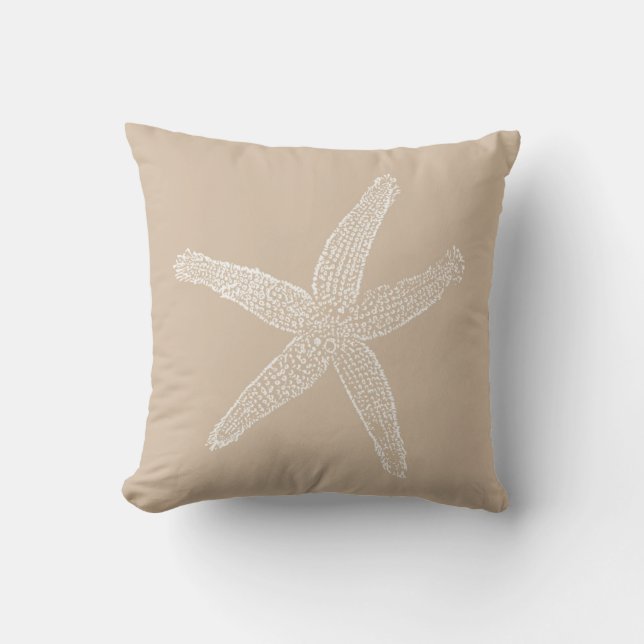 Vintage Starfish-Illustration im Sand Brown Kissen (Vorderseite)