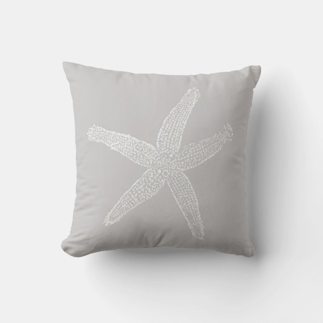 Vintage Starfish Illustration in Grau Kissen (Vorderseite)
