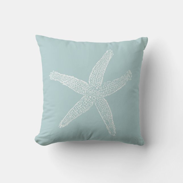 Vintage Starfish Illustration Pastellblauen Kissen (Vorderseite)