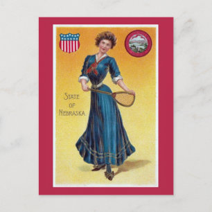 Vintage State Girl Nebraska, Tennis Postkarte