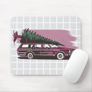 Vintage-Stationswagen-Weihnachtsbaum-Gitternetz-Ma Mousepad