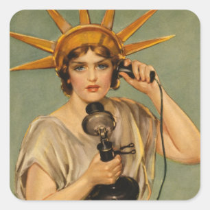 Vintage-Statue der Freiheit, WWI-patriotische Krie Quadratischer Aufkleber