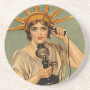 Vintage-Statue der Freiheit, WWI-patriotischer Kri Sandstein Untersetzer