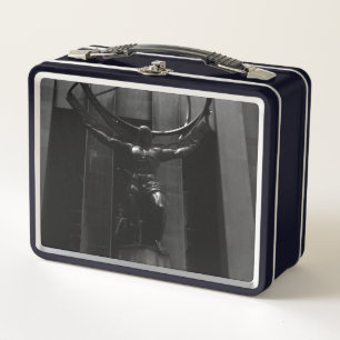 Vintage Statue des New Yorker Rockefeller Atlas Metall Brotdose