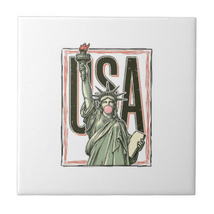 Vintage Statue of Liberty Bubblegum Grafik T-Shirt Fliese
