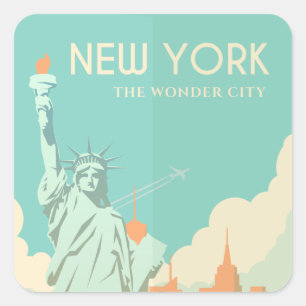 Vintage-Statue-of-Liberty-New-York-City-Reise Quadratischer Aufkleber