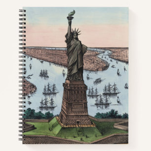 Vintage-Statue of Liberty-NYC-Hafen-Kunst 1885 Notizblock